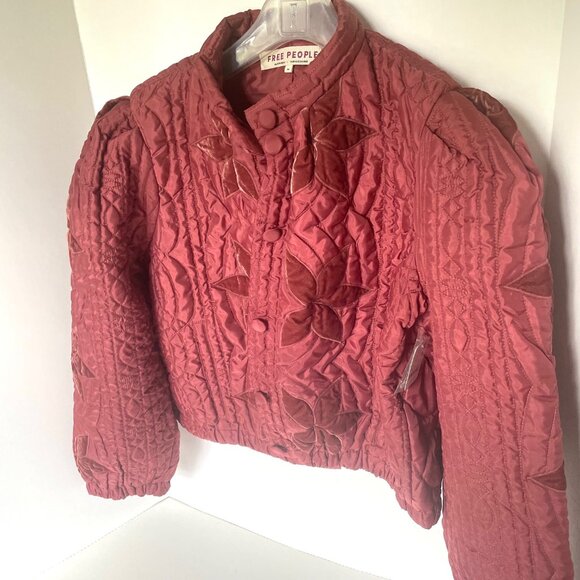 Free People Quinn Quilted Star Appliqué Jacket Cropped Boxy Oversized Rust Marsa - Picture 5 of 15